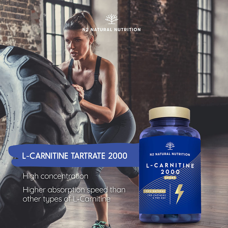 Natural L CARNITINE 2000mg. 150 Capsules 75 Days. High Concentration Fat Burner Pills. Improves Sports Performance. Weight Loss, Energy Resistance. CE Manufactured. N2 Natural Nutrition L Carnitine 2000 (150 capsules) - BeesActive Australia