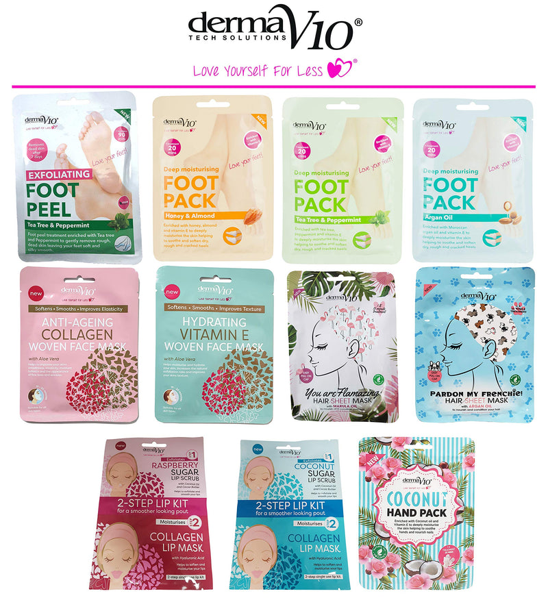 Derma V10 2-Step Lip Kit - Sugar Lip Scrub & Collagen Lip Mask - 6 Pack Bundle (6 x Coconut) - BeesActive Australia