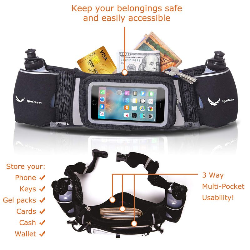 [AUSTRALIA] - Runtasty [Voted No.1 Hydration Belt] Winners' Running Fuel Belt - Includes Accessories: 2 BPA Free Water Bottles & Runners Ebook - Fits Any iPhone - w/Touchscreen Cover - No Bounce Fit and More! 