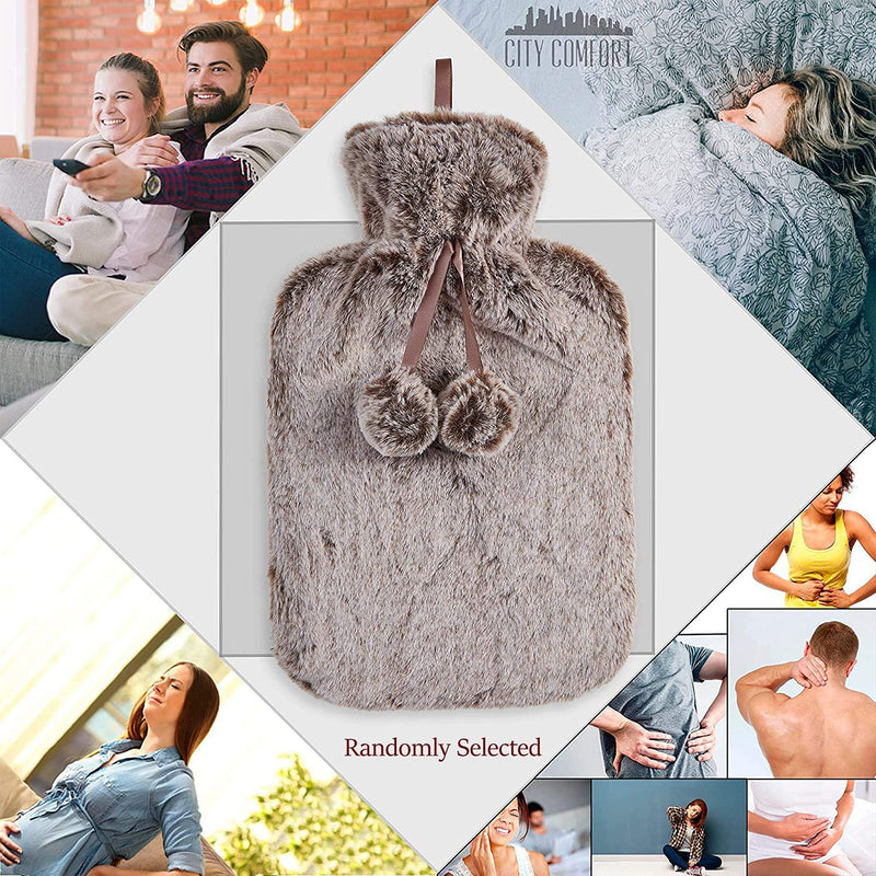 2 Litre Hot Water Bottle with Luxury Fluffy Fur Cover | Large 2L Capacity with Removable Fleece Covers (Random Pick) - BeesActive Australia