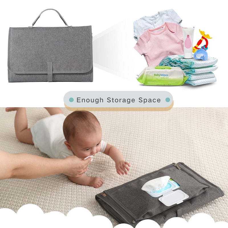 JanYoo Baby Portable Changing Pad with Wipes Pocket for Diaper Bag Wipeable Waterproof Newborn Travel Mat Shower Gifts Grey - BeesActive Australia