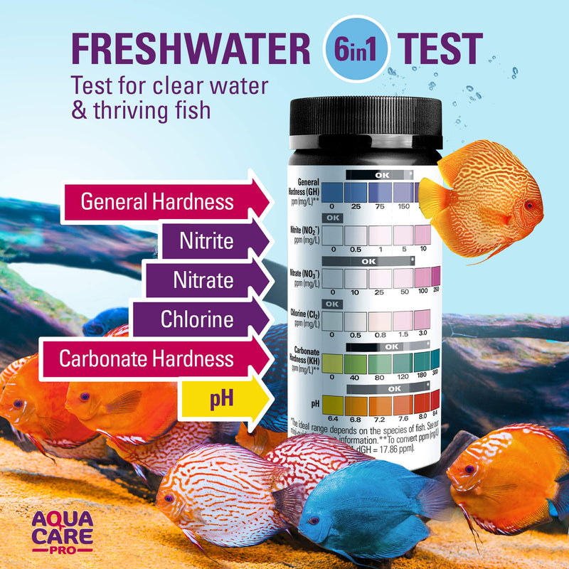 Freshwater Aquarium Test Strips 6 in 1 - Fish Tank Test Kit for Testing pH Nitrite Nitrate Chlorine General & Carbonate Hardness (GH & KH) - Easy to Read Wide Strips & Full Water Testing Guide, 116 Ct - BeesActive Australia