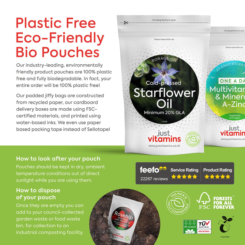 Starflower Oil Capsules 1000mg/Borage Oil x90 Soft Gels, Cold Pressed High Strength GLA with Vitamin E - 3 Month Supply - x2 The GLA Level of Evening Primrose Oil Capsules - UK Made Supplements - BeesActive Australia