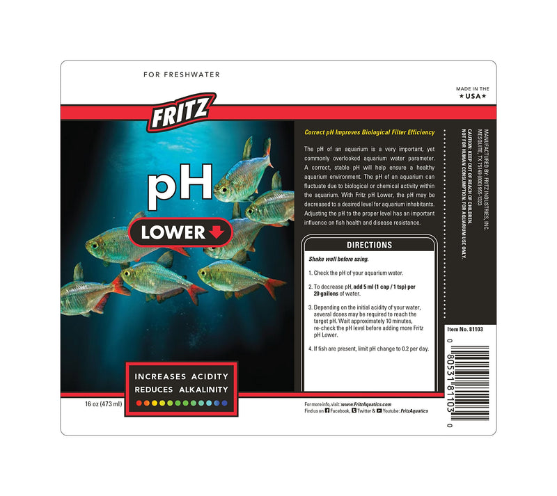 Fitz Aquatics Fritz pH Lower for Fresh and Salt Water Aquariums 16-Ounce - BeesActive Australia