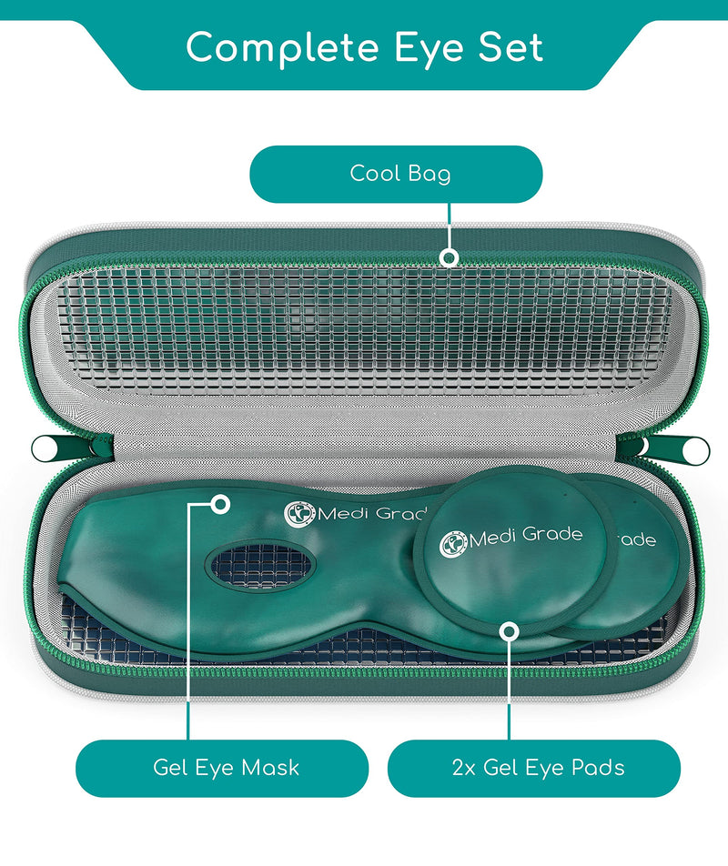 Medi Grade Cooling Eye Mask - Reusable Gel Eye Mask with 2 x Cooling Eye Pads and Cooling Storage Bag - Enjoy Relaxation at Home or On The Go with Our Reversible Eye Compress with Adjustable Straps - BeesActive Australia