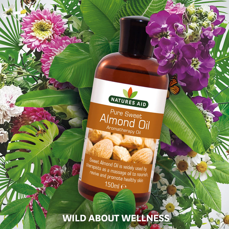 Natures Aid Almond Oil, Pure, Sweet Almond Oil, Massage Oil, Suited to Dry, Sensitive Skin, 150 ml (Pack of 1) - BeesActive Australia