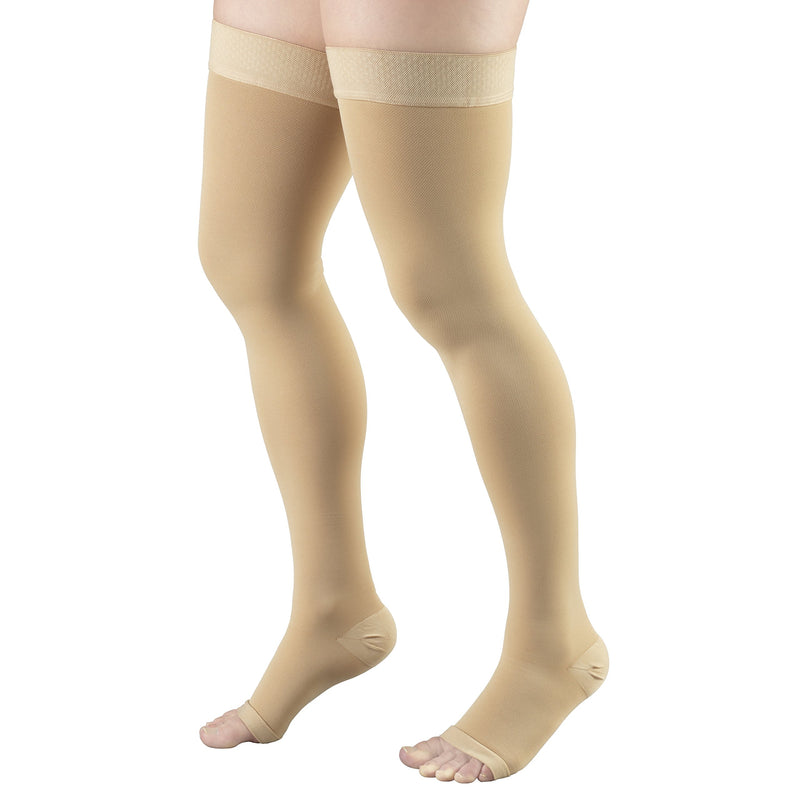 Truform 20-30 mmHg Compression Stockings for Men and Women, Thigh High Length, Dot-Top, Open Toe, Beige, Medium - BeesActive Australia