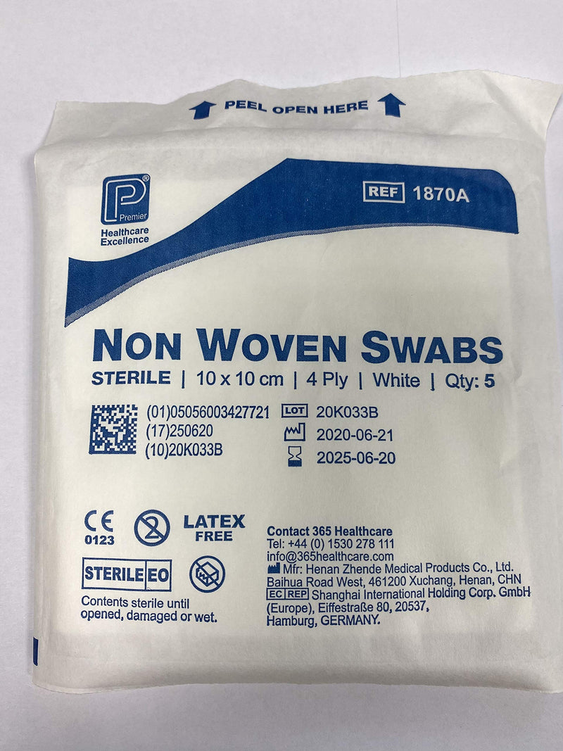 Premier 1870A 4 Ply Sterile Absorbent Non Woven Swab, 10cm x 10cm Pack of 40 (5 Swabs/Pack) - BeesActive Australia