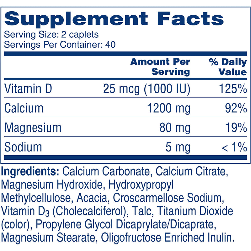 Citracal Slow Release 1200, 1200 mg Calcium Citrate and Calcium Carbonate Blend with 1000 IU Vitamin D3, Bone Health Supplement for Adults, Once Daily Caplets, 80 Count - BeesActive Australia