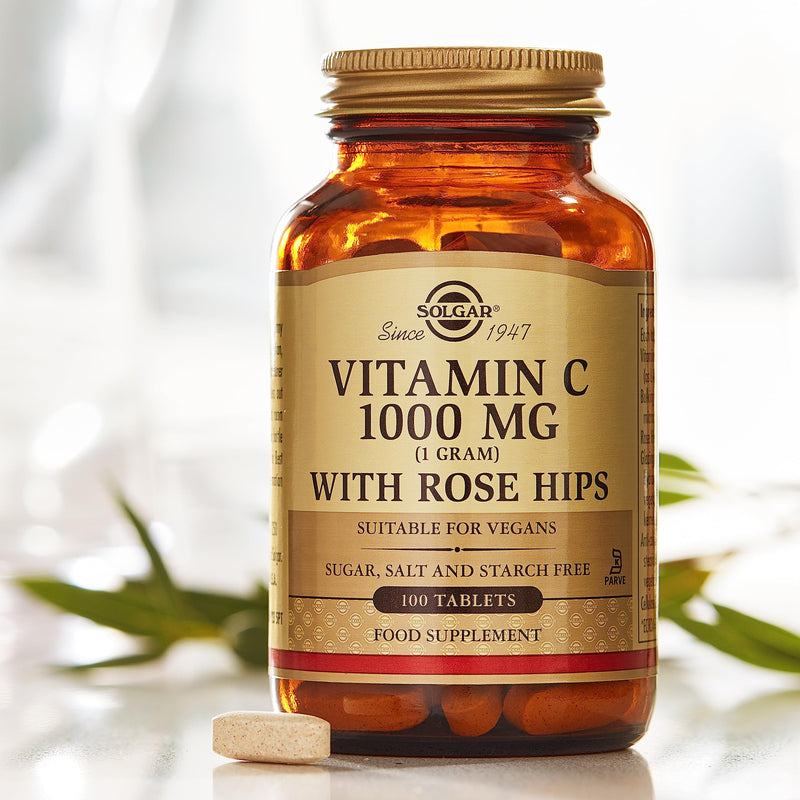 Solgar Vitamin C 1000 mg with Rose Hips Tablets - Pack of 100 - Immune System Support - For Tiredness and Fatigue - Collagen Formation Support - Vegan - BeesActive Australia