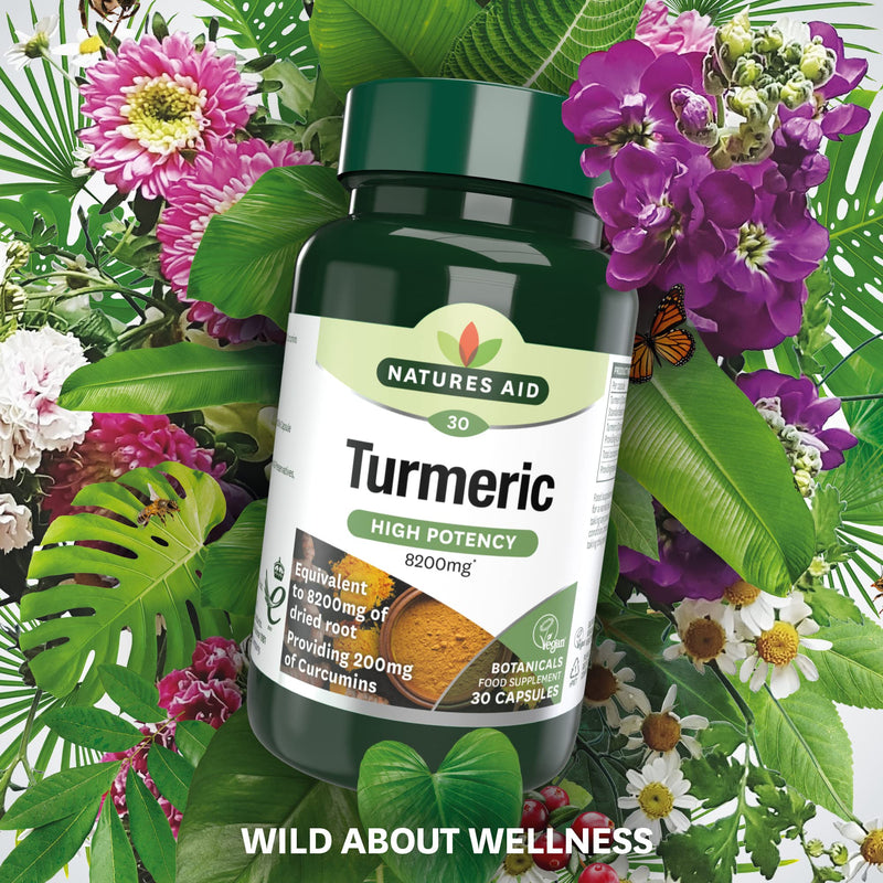 Natures Aid Turmeric 8200 mg, High Potency Extract plus Whole Herb, 200 mg Curcumins, Vegan, 30 Capsules 30 Count (Pack of 1) - BeesActive Australia
