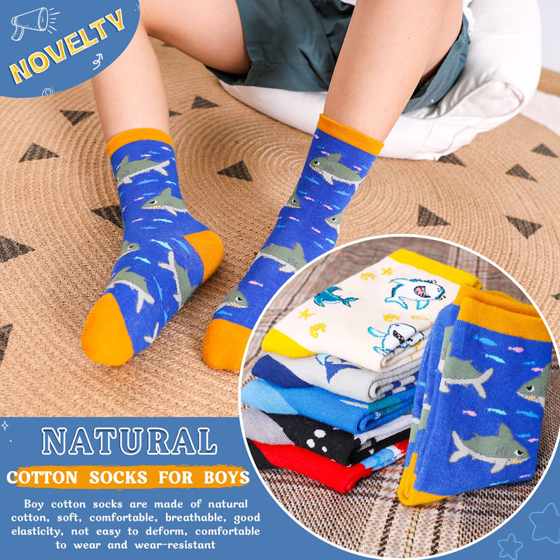 Kids Boy Socks Cartoon Cotton Novelty Funny Child Sport School Daily Seamless Crew Socks for Teenage Boys 6 Pairs Shark 6-8 Years - BeesActive Australia