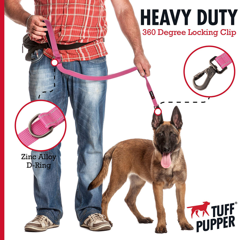 Tuff Pupper Heavy Duty Double Handle Dog Leash | Twist Locking Carabiner Dog Clip | Safety Lock Leash To Hold Strong Dogs | Reflective For Safe Night Walks | 6 Foot Dog Leash | For Medium & Large Dogs 72 Inch (Pack of 1) Hot Pink - BeesActive Australia