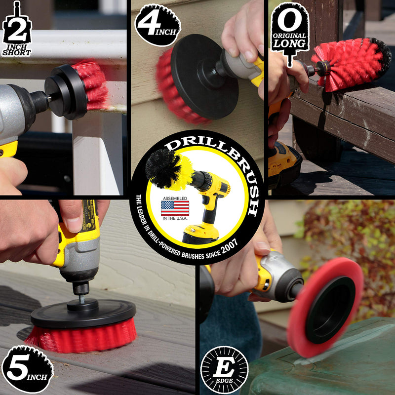 Drill Brush Power Scrubber by Useful Products - Drillbrush 4 Piece Red Stiff Drill Cleaning Brush Set - Outdoor Cleaning Drill Brush Set for Cordless Drill - Siding Cleaner Brush Attachment for Drill - BeesActive Australia