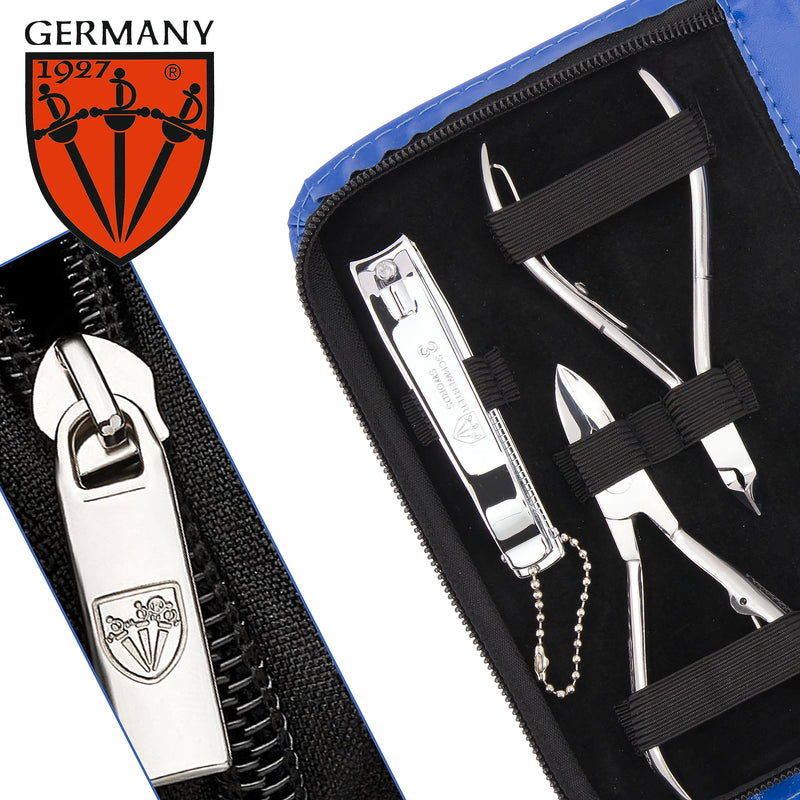 3 Swords Germany - brand quality 11 piece manicure pedicure grooming kit set for professional finger & toe nail care scissors clipper fashion leather case in gift box, Made by 3 Swords Blue - BeesActive Australia