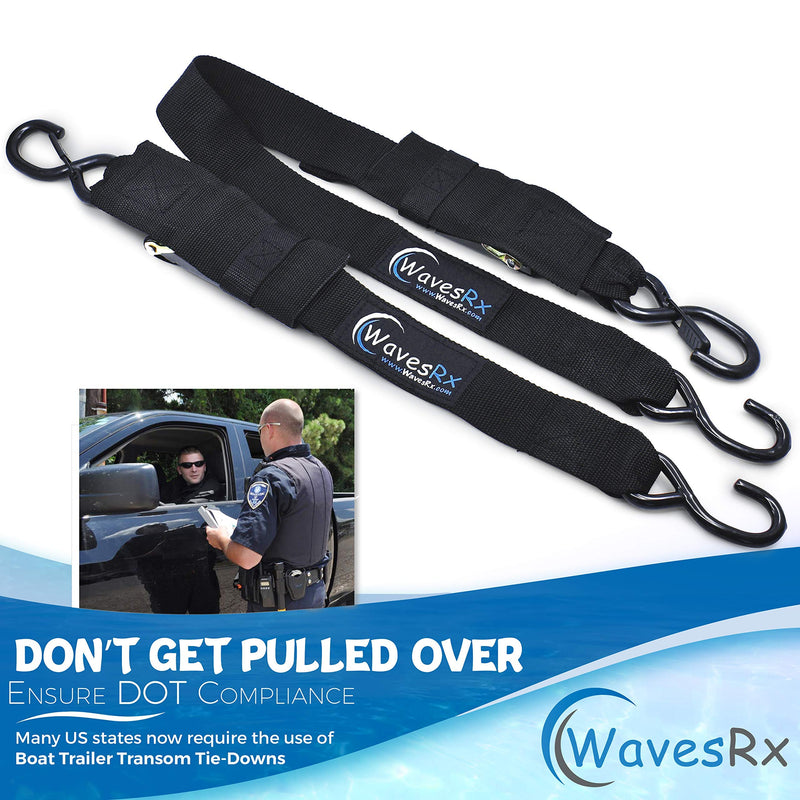 WAVESRX Premium Boat and Jet Ski Trailer Winch Strap 20' + 2PK 24" Transom Tie-Down Straps (Value Bundle) | Marine Grade Stainless Steel Hook | Secure Retrieval and Transportation of Your Watercraft - BeesActive Australia