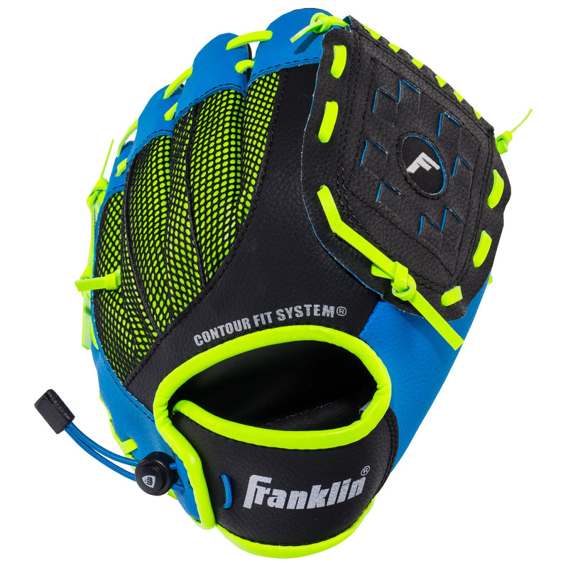 [AUSTRALIA] - Franklin Sports Teeball Glove - Left and Right Handed Youth Fielding Glove - Neo-Grip - Synthetic Leather Baseball Glove - 9.0 Inch - Ready To Play Glove with Ball Blue 