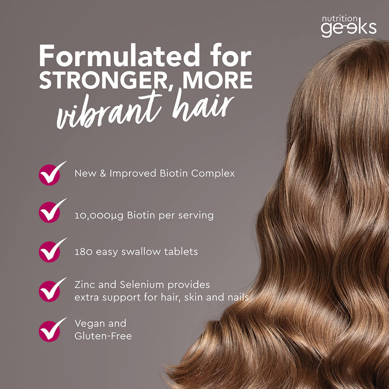 Biotin Hair Growth Supplement - 180 Tablets Enhanced with Zinc & Selenium, Hair Vitamins Complex - Biotin 10000 mcg - Vegan Supplement, Hair Skin and Nails Vitamins for Women & Men UK - BeesActive Australia