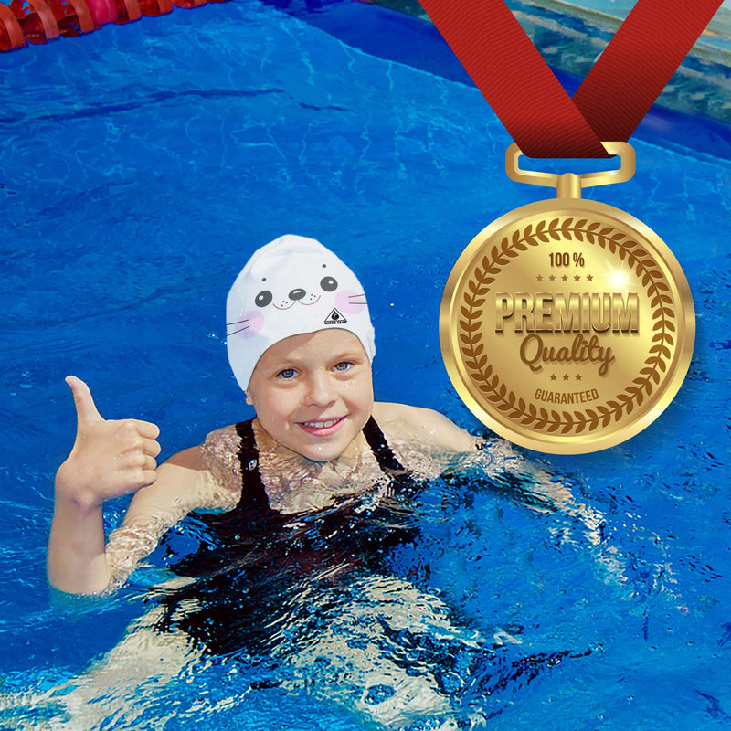 Water Gear Critter Cap - Extremely Durable Swimming Cap for Kids - Great for Improving Swimming Skills and Instilling Confidence in The Water - Long-Lasting Toddler Swimming Cap White Seal - BeesActive Australia