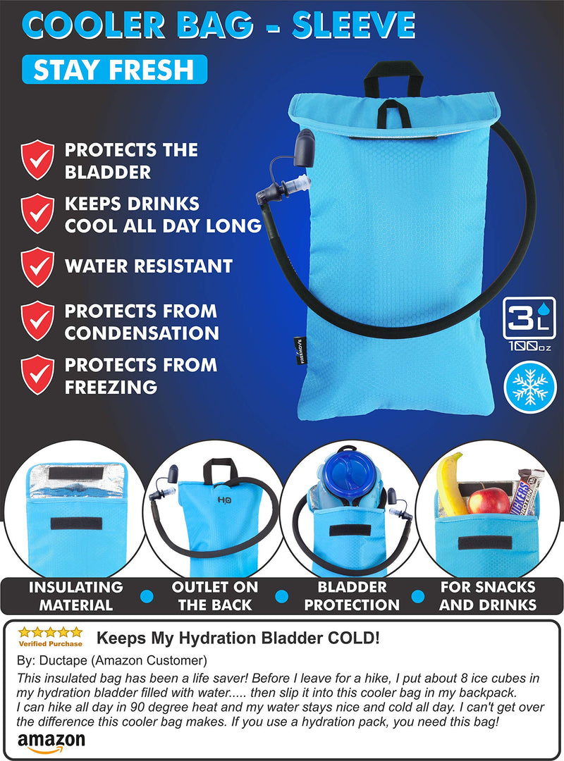 FREEMOVE Hydration Pack with 2L or 3L Water Bladder & Cooler Bag > Keeps Drink Cool & Protects Bladders > Camelback Water Reservoir for Hydration Backpack, Tasteless & BPA Free, Premium TPU Material with Quick Release Tube & Shutoff Valve 3L Blue - BeesActive Australia