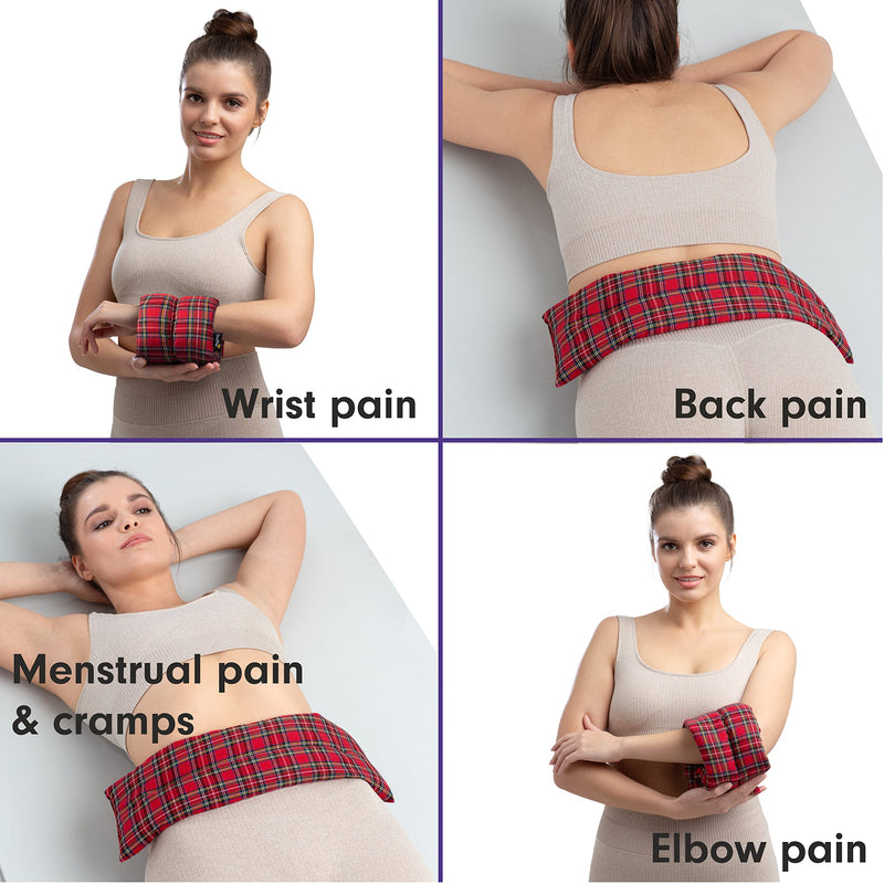 Zhu-Zhu Lavender Body Wrap - Microwavable Wheat Bag - Red Tartan Microwave Heat Pack - Natural Pain Relief Heat Therapy Pad - BeesActive Australia