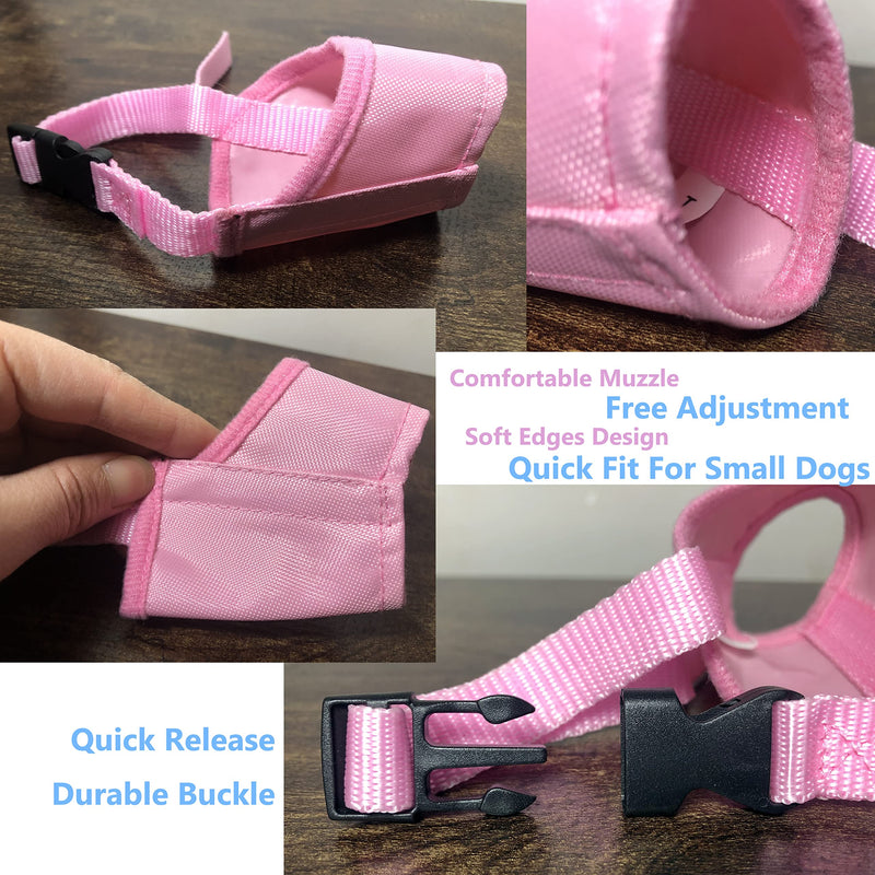MoiiLavin Dog Muzzle XS (2 Packs) for Small Dogs with Long Snout Quick Fit for Grooming Adjustable Prevent from Biting Barking and Chewing Soft Muzzle XS: Black+Pink - BeesActive Australia