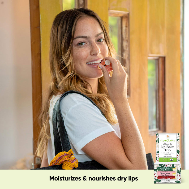 USDA Organic Lip Balm Trio by Sky Organics (3 Sticks) Winter Flavors Gift Pack Cruelty-Free Candy Cane, Gingerbread, Vanilla Latté Lip Balm Gift Set for Dry Lips Limited Edition Made In USA - BeesActive Australia