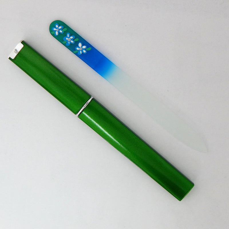 Moon Flower Green/Blue Premium Hand Painted Genuine Czech Republic Crystal Nail File with Matching Acrylic Case - Medium - BeesActive Australia