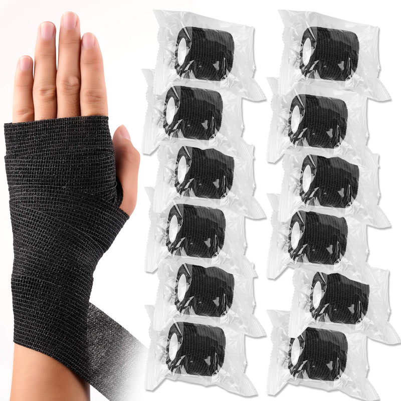 12 Pack Self Adherent Cohesive Wrap Bandages 2 Inches X 5 Yards, First Aid Tape, Elastic Self Adhesive Tape, Athletic, All Sports wrap Tape, Breathable Wound Tape, Bandage Wrap for Wrist, Ankle, Black 12 Count (Pack of 1) - BeesActive Australia