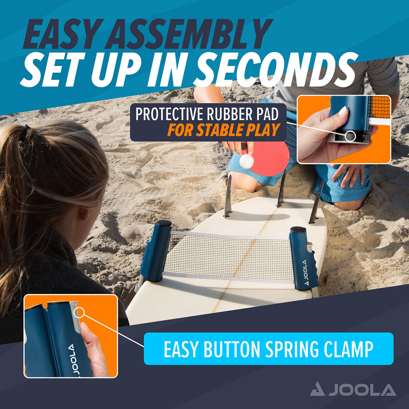 JOOLA Retractable Portable Table Tennis Net and Post Set (Adjustable Length) - Play Ping Pong Anywhere, blue, small - BeesActive Australia