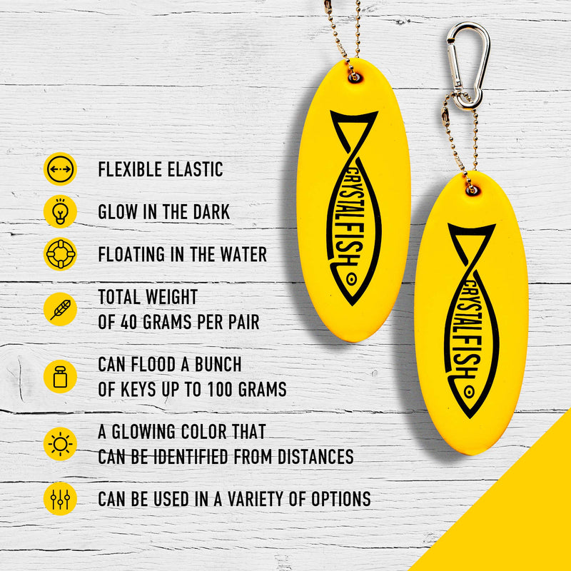 CRYSTAL FISH Floating Keychain Foam Yellow Floatable Key Chain – Lightweight Practical Key Chains for Boats – Fluorescent Boat Key Ring for Sailing, Surfing, Fishing and Diving – Sports Keychain - BeesActive Australia