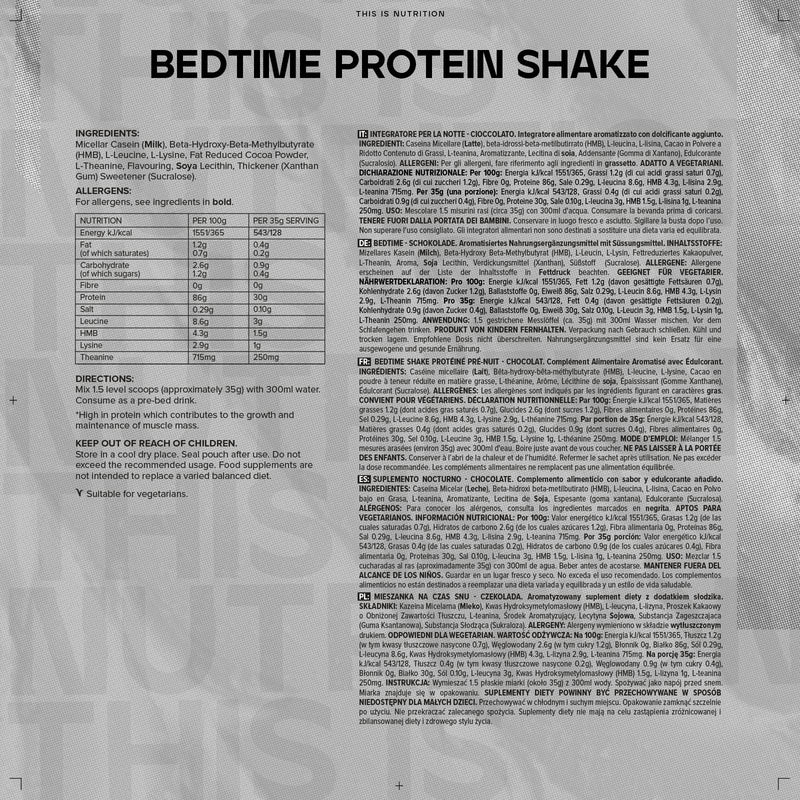 Bulk Bedtime Protein Shake, Micellar Casein Protein Powder, Chocolate, 500 g, Packaging May Vary - BeesActive Australia