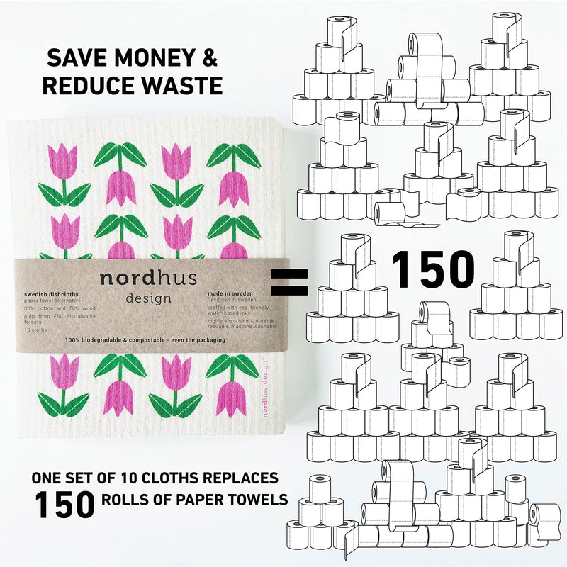 Nordhus Design Swedish Dishcloths for Kitchen 10 Pack Reusable and Replace Paper Towels, Sponges and Dish Rags - Eco Friendly, Biodegradable, Absorbent and Quick Drying Cellulose Cloths Scandinavian Retro - BeesActive Australia