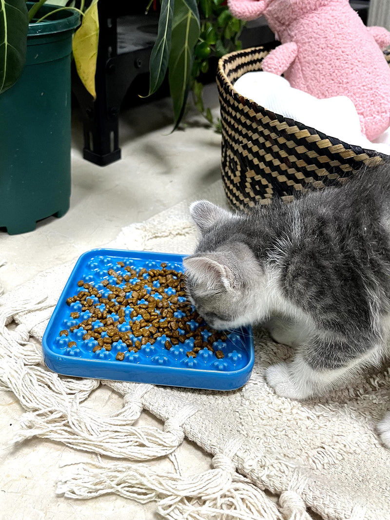 LE TAUCI PET Lick Mat for Wet Food and Dry Food Blue, 1.5 Cups Blue Ceramic Slow Feeder Bowl for Cat and Dog, Puzzle Feeder, IQ Pet Treat Mat, Slow Bowl, Puppy Bowl - BeesActive Australia