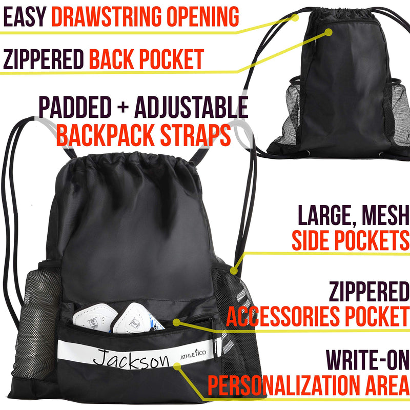 Athletico Drawstring Soccer Bag - Soccer Backpack For Boys or Girls Can Also Carry Basketball or Volleyball Black - BeesActive Australia