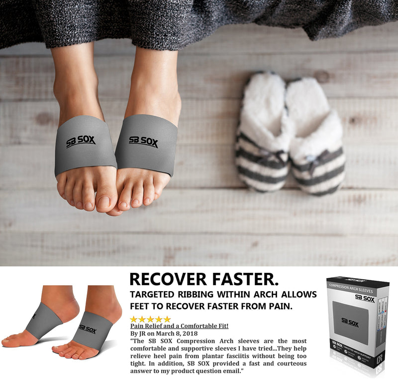 SB SOX Compression Arch Sleeves for Men & Women - Perfect Option to Our Plantar Fasciitis Socks - For Plantar Fasciitis Pain Relief and Treatment for Everyday Use with Arch Support Gray Small - BeesActive Australia