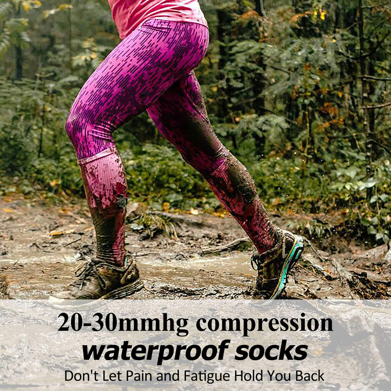 SuMade 100% Waterproof Socks, Breathable Knee High Cushioned Hiking Cycling Skiing Kayaking Socks 1 Pair 20-30mmhg Compression Black&yellow X-Small - BeesActive Australia