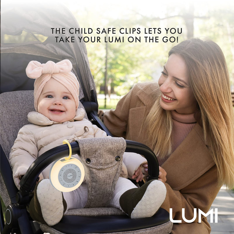 LUMI | Portable White Noise Machine Baby | 26 Sleep Sounds & 7 Colour Baby Night Light | 55 Hours Battery Life | Child Lock | 30, 60, 90 Minute Timer | Sleep Sound Machine Baby | White Noise Sleep Aid - BeesActive Australia