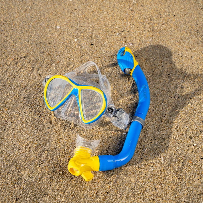 [AUSTRALIA] - Cobalt Komodo Kids Snorkel Combo - Anti-Fog, Anti-Leak Mask and Dry-Top Snorkel Set for Youth and Junior Snorkeling, Scuba Diving. Royal/Yellow 