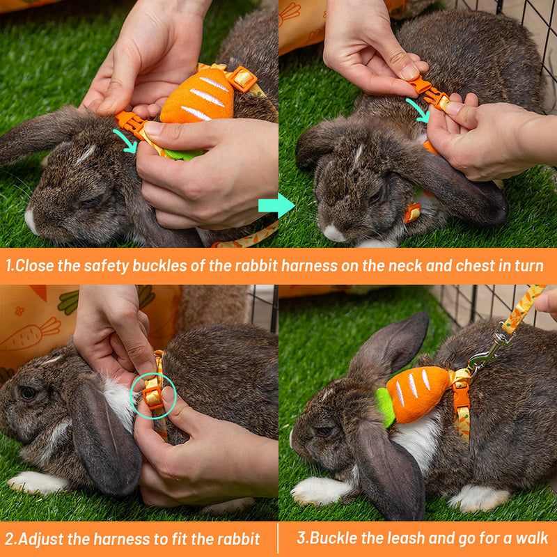 ORZECHKO Rabbit Harness and Leash - Adjustable Bunny Harness Escape Proof for Walking Runnig Hiking Camping Outdoor - Yellow Carrot Pattern Cute Small Animal Harness Leash Set - BeesActive Australia