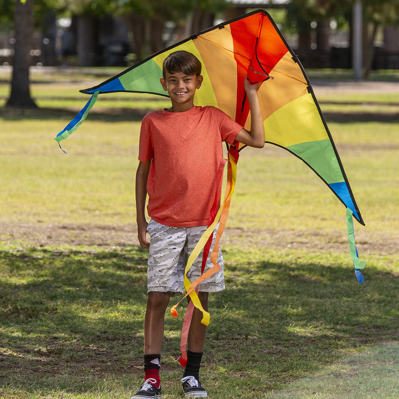 JOYIN 2 Packs Large Delta Kite Green and Rainbow Kite Easy to Fly Huge Kites for Kids and Adults with 262.5 ft Kite String, Large Delta Beach Kite for Outdoor Games and Activities - BeesActive Australia