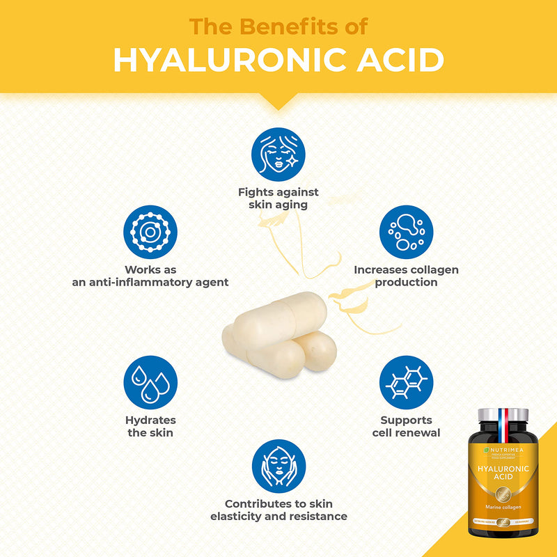 Hyaluronic Acid & Marine Collagen - Enriched with Vitamins A & C - Natural Anti-Wrinkle, Restructure Skin, Protect Joints and Anti-Aging - New Formula - Plant-Based Capsules - French Expertise - BeesActive Australia