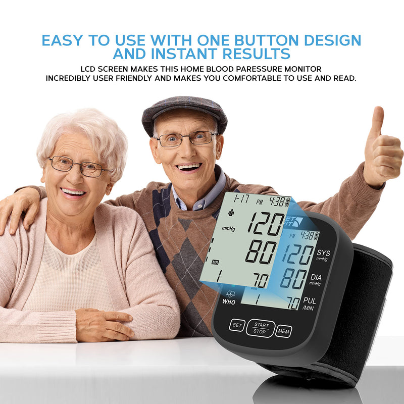 Get Fit Wrist Blood Pressure Monitor for Home Use - Medical Blood Pressure Machine Reader - Dual Users 2x99 Memory - Sphygmomanometer Adjustable Wrist Cuff, LCD Display, Pulse Rate Monitor - Black One Size - BeesActive Australia
