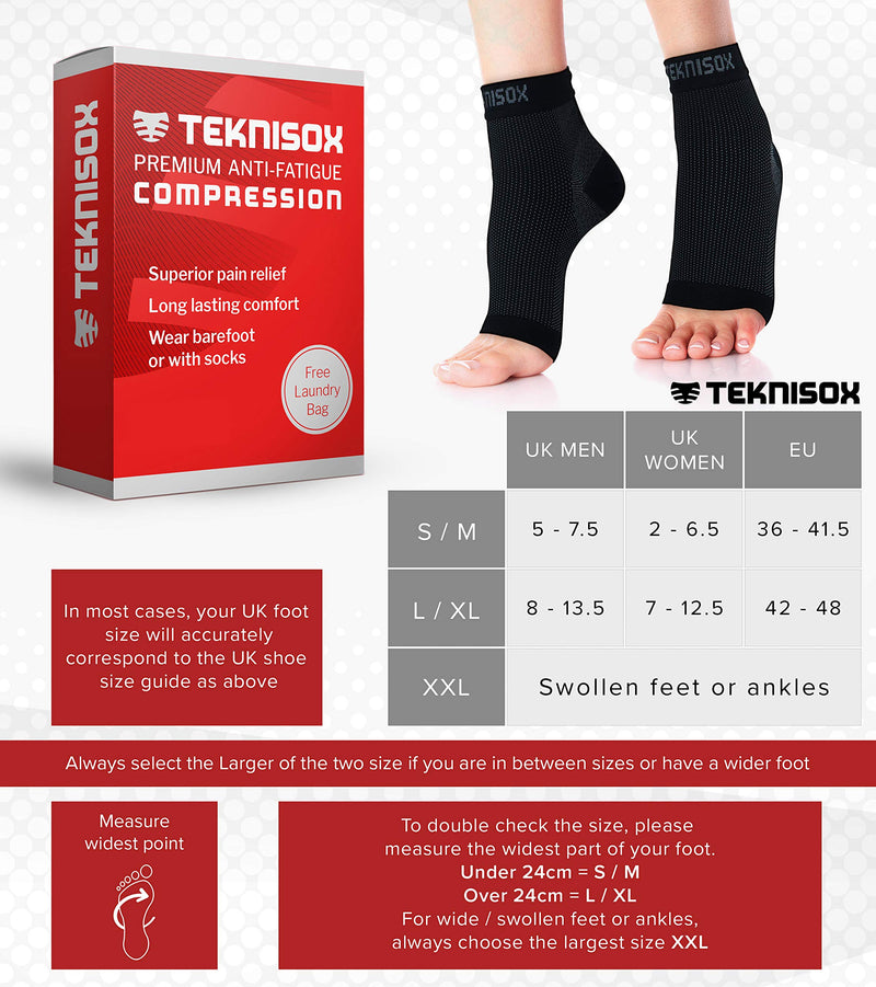 TEKNISOX Foot Compression Socks for Support and Fast Pain Relief from Plantar Fasciitis, Arthritis in Feet, Painful Heels and Arches. Black S-M - BeesActive Australia