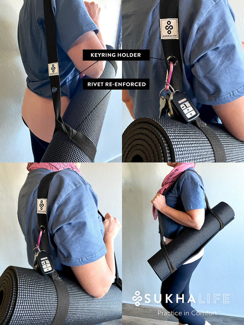 SukhaMat - Yoga Mat Carry Strap, Extra-Durable and Comfortable | Multi-Purpose Strap/Carrier for Your Yoga Mat, Pilates or Exercise Mat Black - BeesActive Australia