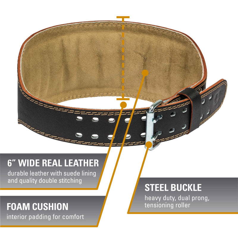 Harbinger Padded Leather Contoured Weightlifting Belt with Suede Lining and Steel Roller Buckle Small (Fits 23 - 29 Inches) 6-Inch - BeesActive Australia