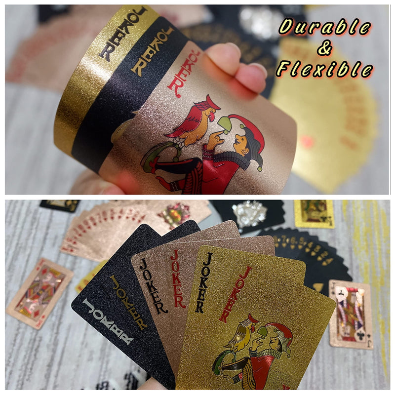 3 Decks Waterproof Playing Cards Plastic Deck of Playing Poker Cards Cool Black Rose Gold Playing Cards Themed Standard Playing Cards Waterproof Poker Cards Game Luxury Unique Playing Cards for Adults 3 Decks Playing Cards - BeesActive Australia