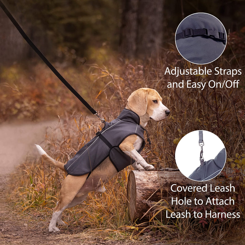 LUCOLOVE Dog Winter Coat - Waterproof Heat-Reflective Insulated Vest, Snow Jacket, Quick Adjust Fit, Warm and Cozy Cold Weather and Rain Wear for Small to Large Breeds X-Large Dark Gray - BeesActive Australia