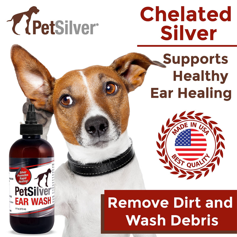 PetSilver Ear Wash Drops with Chelated Silver, Made in USA, Natural Ear Solution, Odorless Formula, Easy to Apply 8 oz - BeesActive Australia