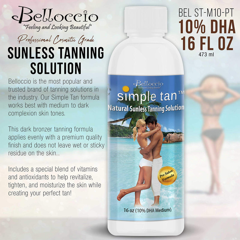Belloccio Simple Tan Pint Bottle of Professional Salon Sunless Tanning Solution with 10% DHA Medium - BeesActive Australia